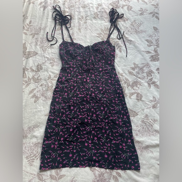 Neon Blonde Bardot Rosebud Ditsy Floral Babydoll Tie Strap Slip Dress Small Boho - Picture 4 of 13